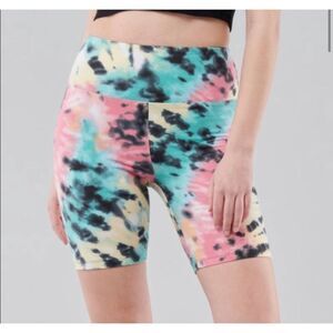 Hollister Pink Tie Dye Rainbow Ultra High Rise Jersey Bike Biker Shorts Sz XS NE